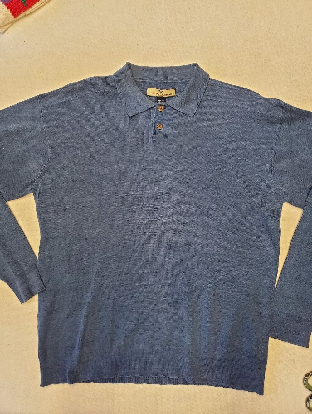 Tommy Bahama Men's L Long Sleeve Knit Polo Sweater Blue Silk Cotton Blend